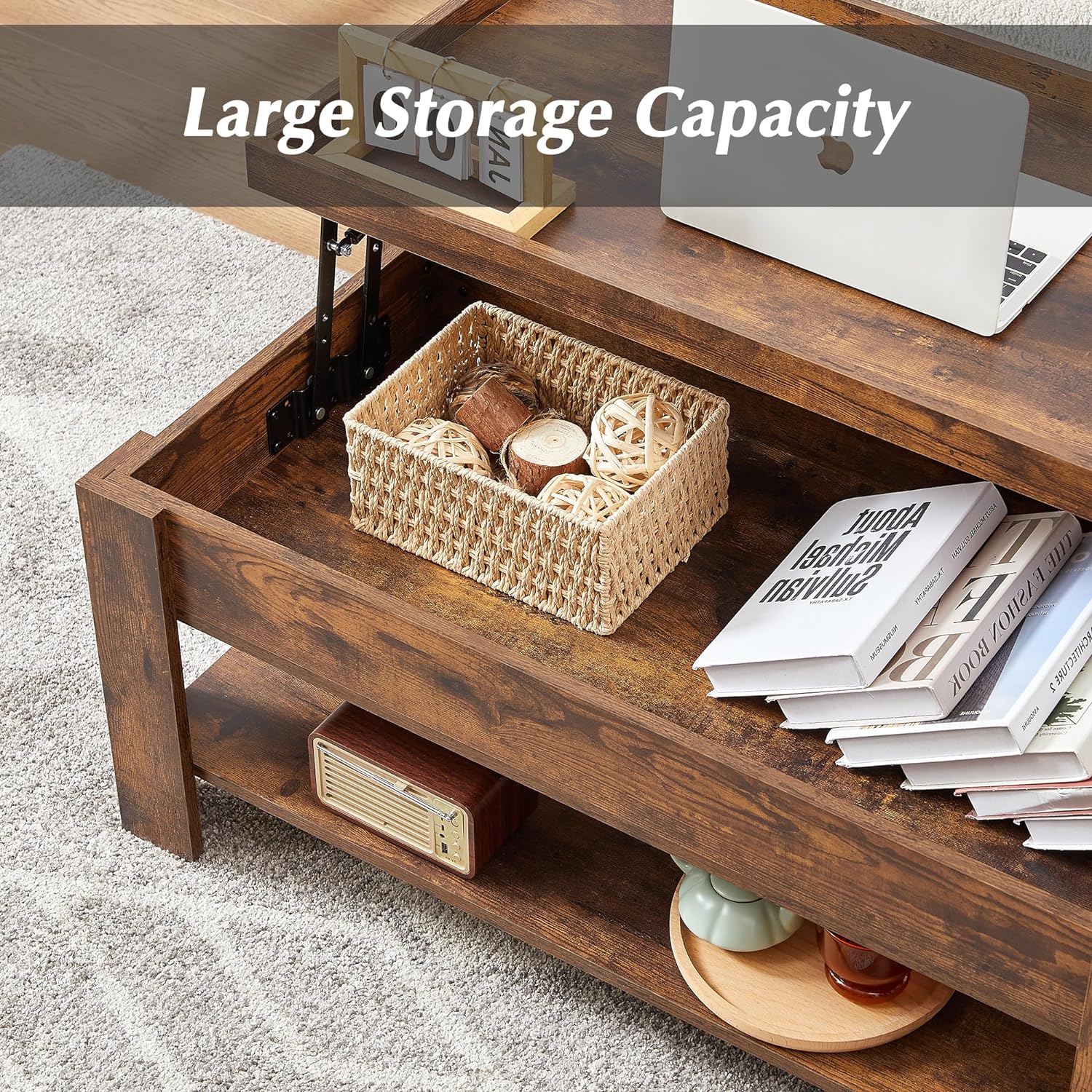VECELO Lift Top Coffee Table with Storage Shelf - VECELO