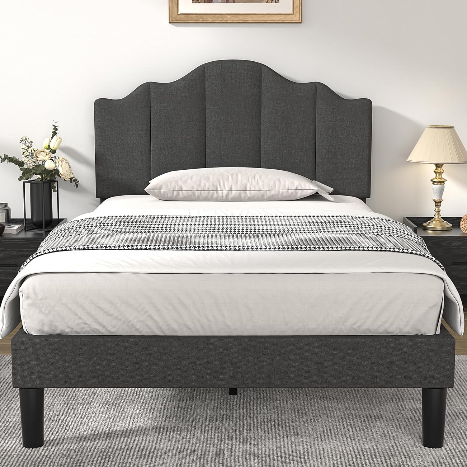 VECELO Upholstered Platform Bed,Mattress Foundation with Headboard - VECELO