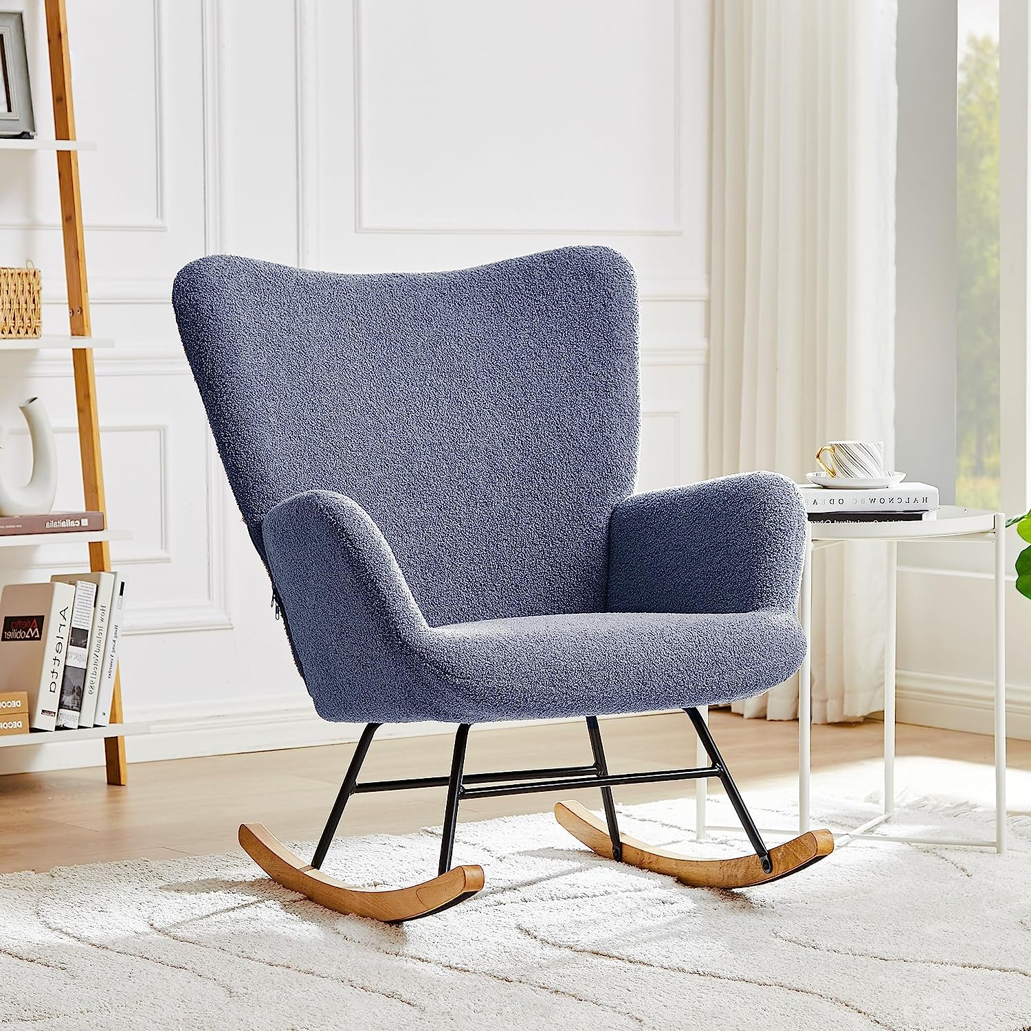 VECELO Rocking Chair, Modern Upholstered Teddy Fabric Nursery Glider - VECELO