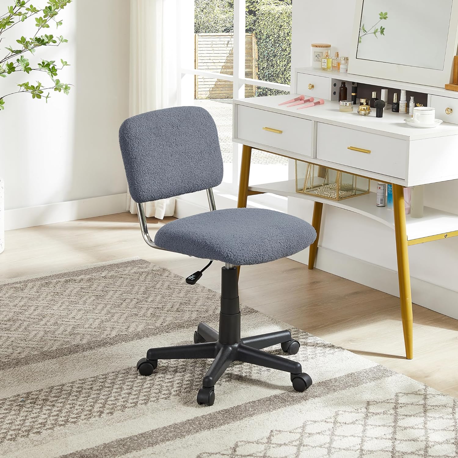 VECELO Faux Fur Comfy Height Adjustable Swivel Armless Home Office Sherpa Chair - VECELO