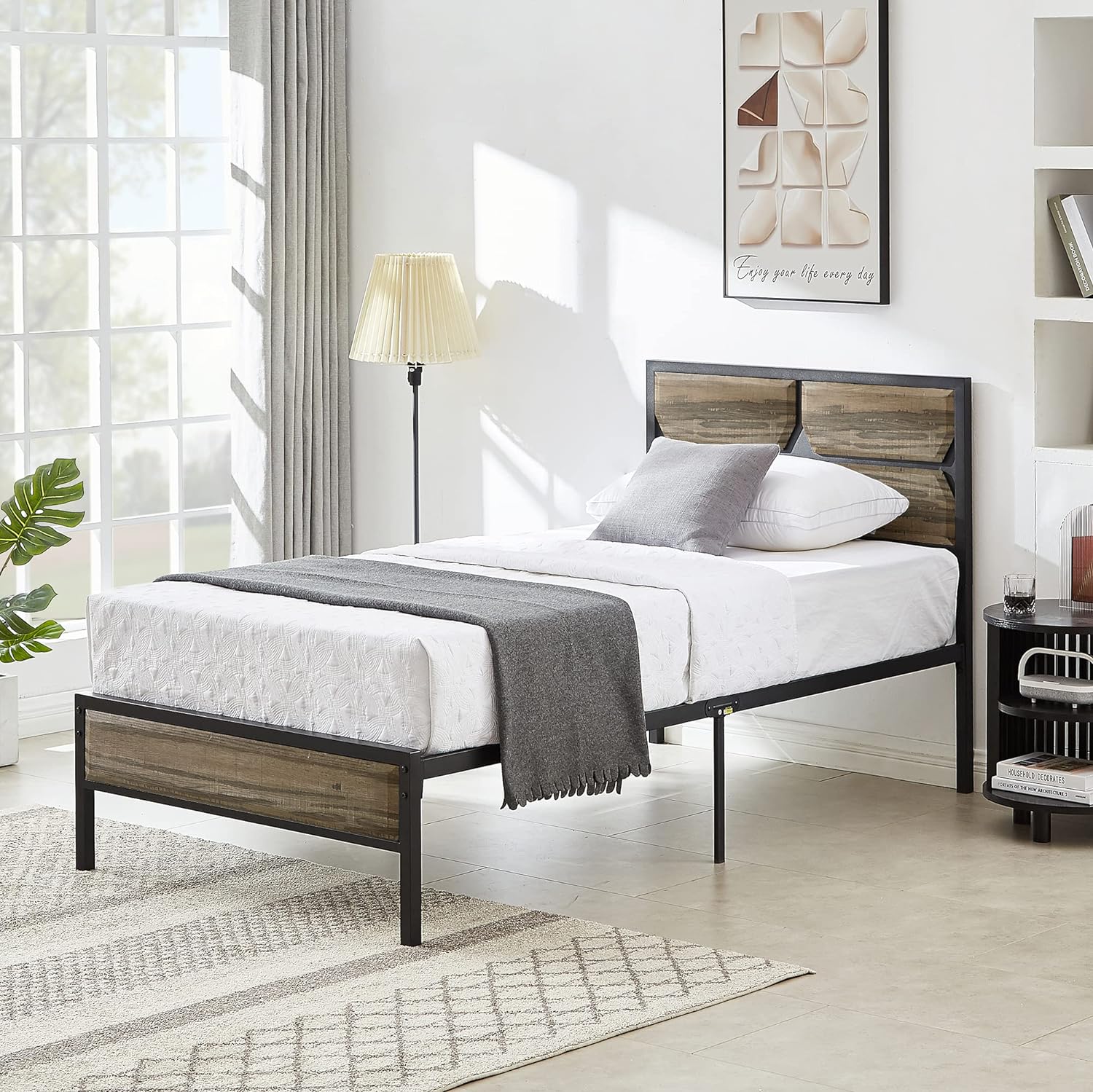 VECELO Metal Bed Frame Platform with Wooden Headboard&Footboard Mattress Foundation - VECELO