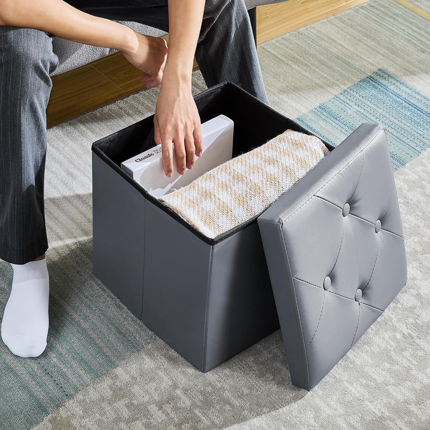 VECELO Storage Ottoman Bench End of Bed 43'' Footstool Footrest Stool Shoestool - VECELO