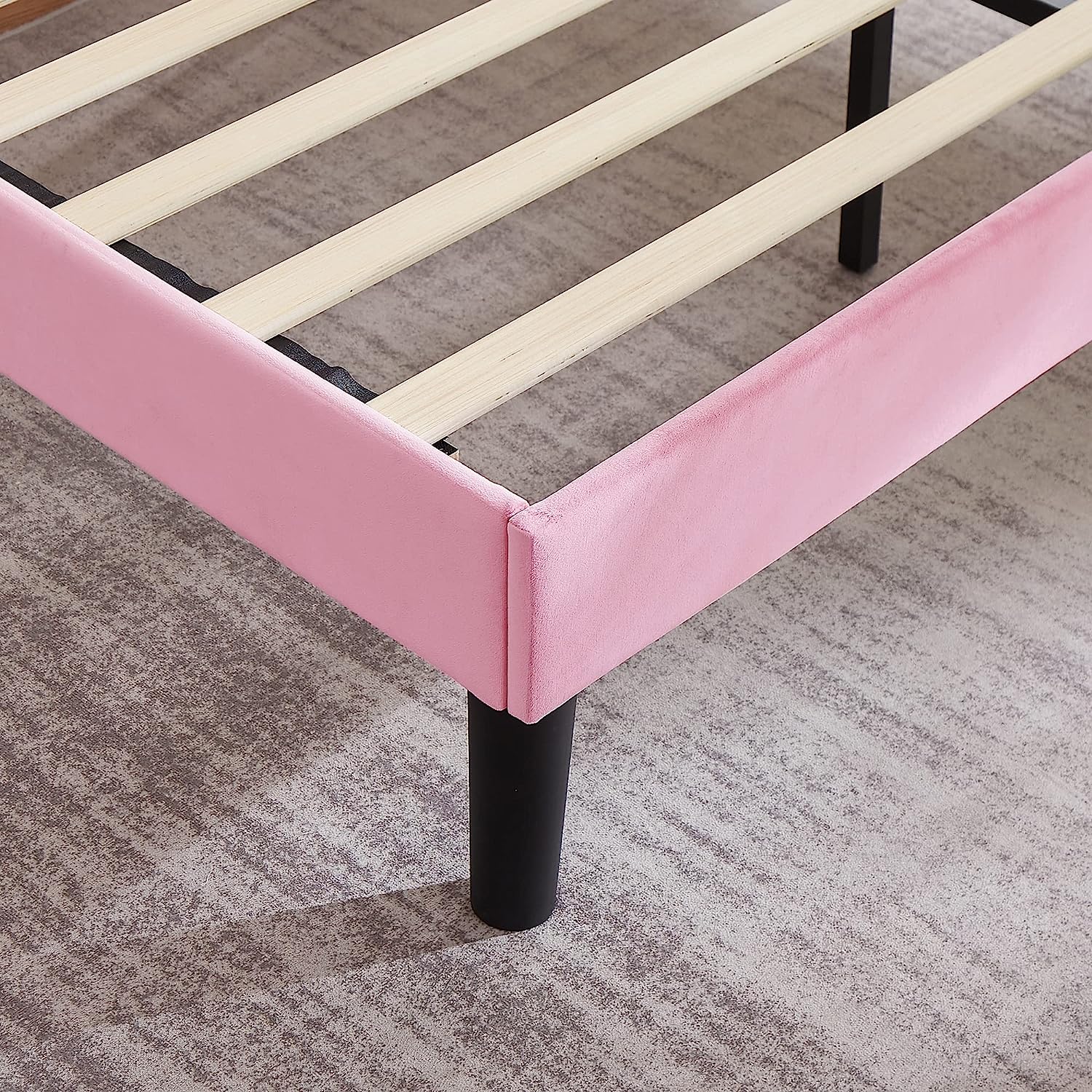 VECELO Upholstered Platform Bed Frame with Adjustable Fabric Headboard - VECELO