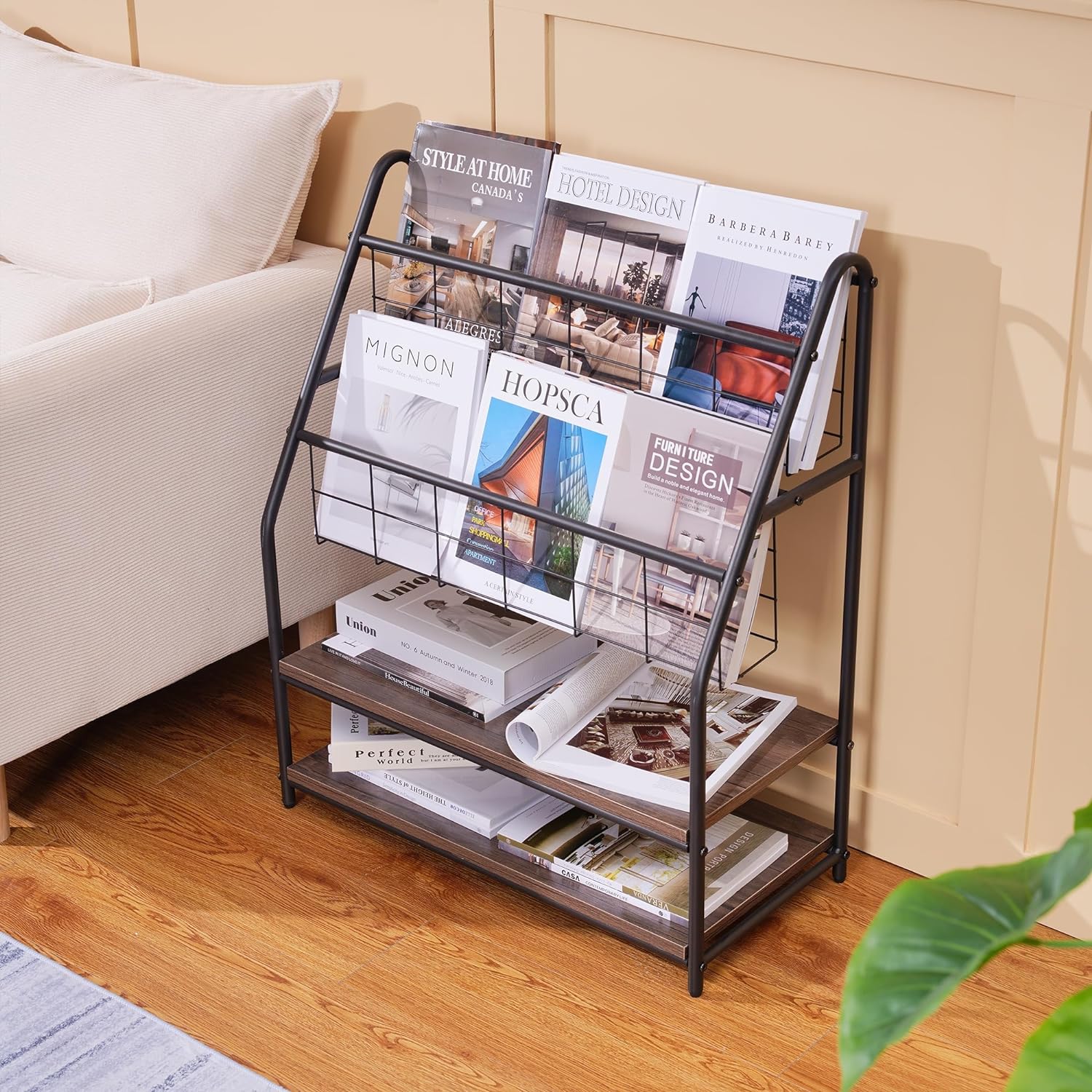 VECELO Newspaper Magazine Holders,2-Tier Metal Racks Brochure Display Stand - VECELO