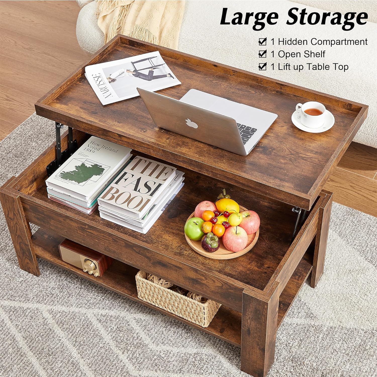 VECELO Lift Top Coffee Table with Storage Shelf - VECELO
