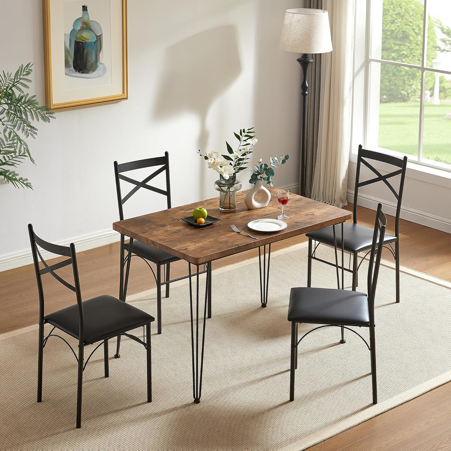 VECELO 5-Piece Modern Rectangular Dining Table Set - VECELO
