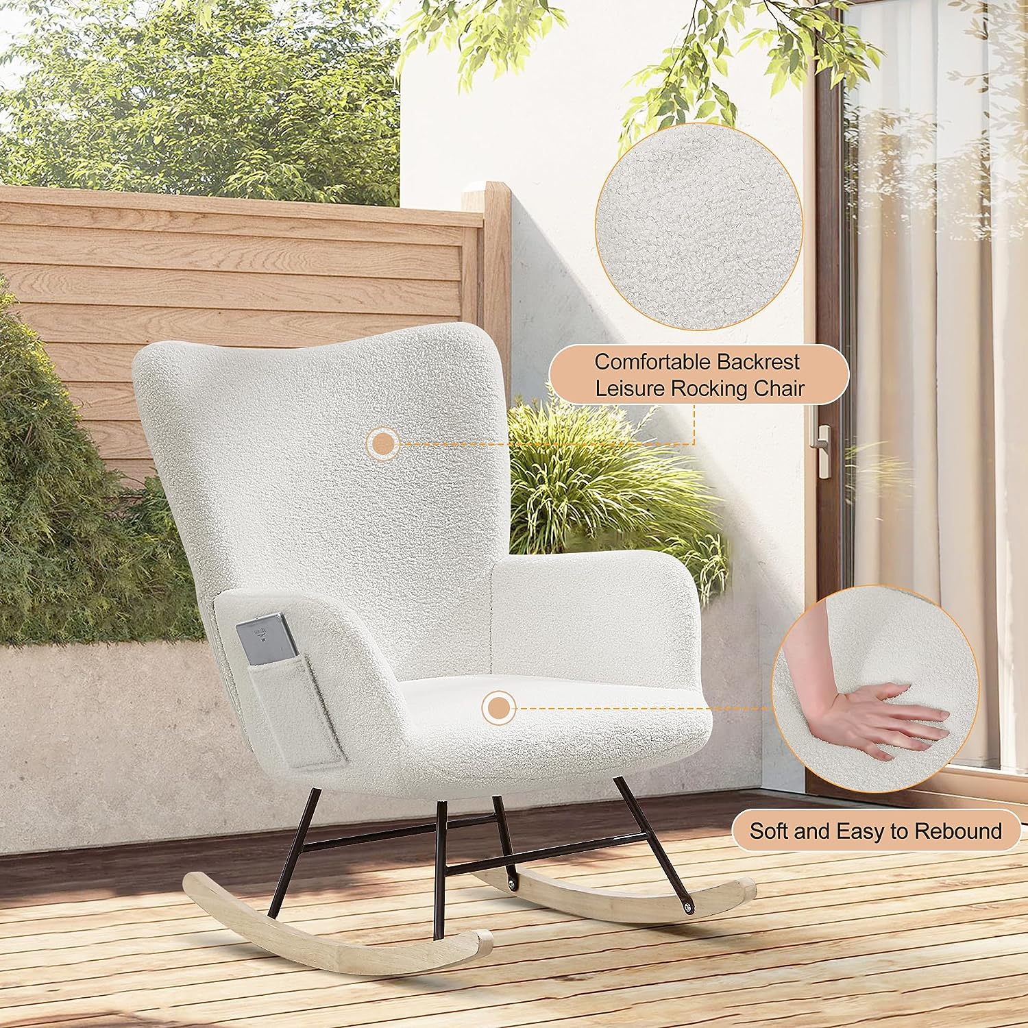 VECELO Rocking Chair, Modern Upholstered Teddy Fabric Nursery Glider - VECELO