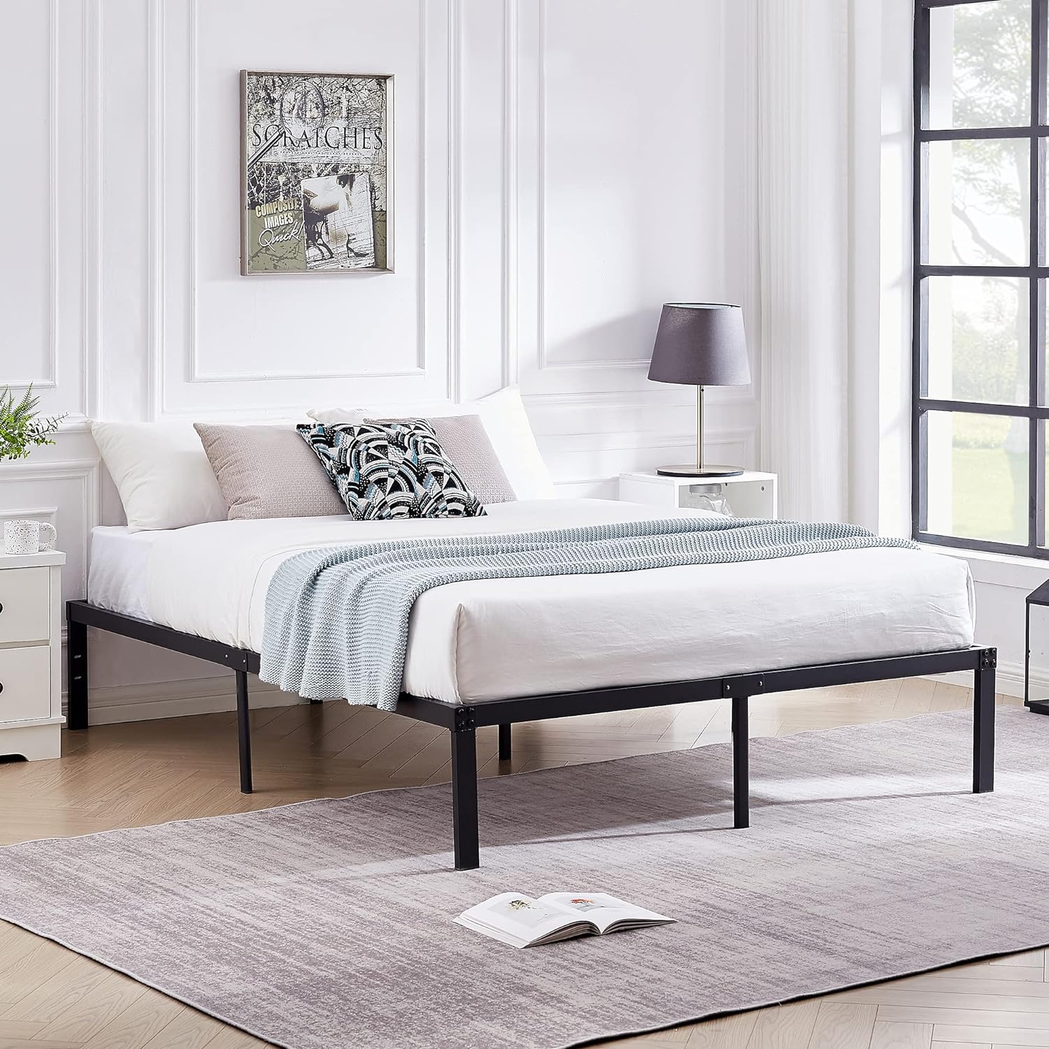 VECELO Metal Platform Bed Frame Heavy Duty Steel Slat, No Box Spring Needed - VECELO