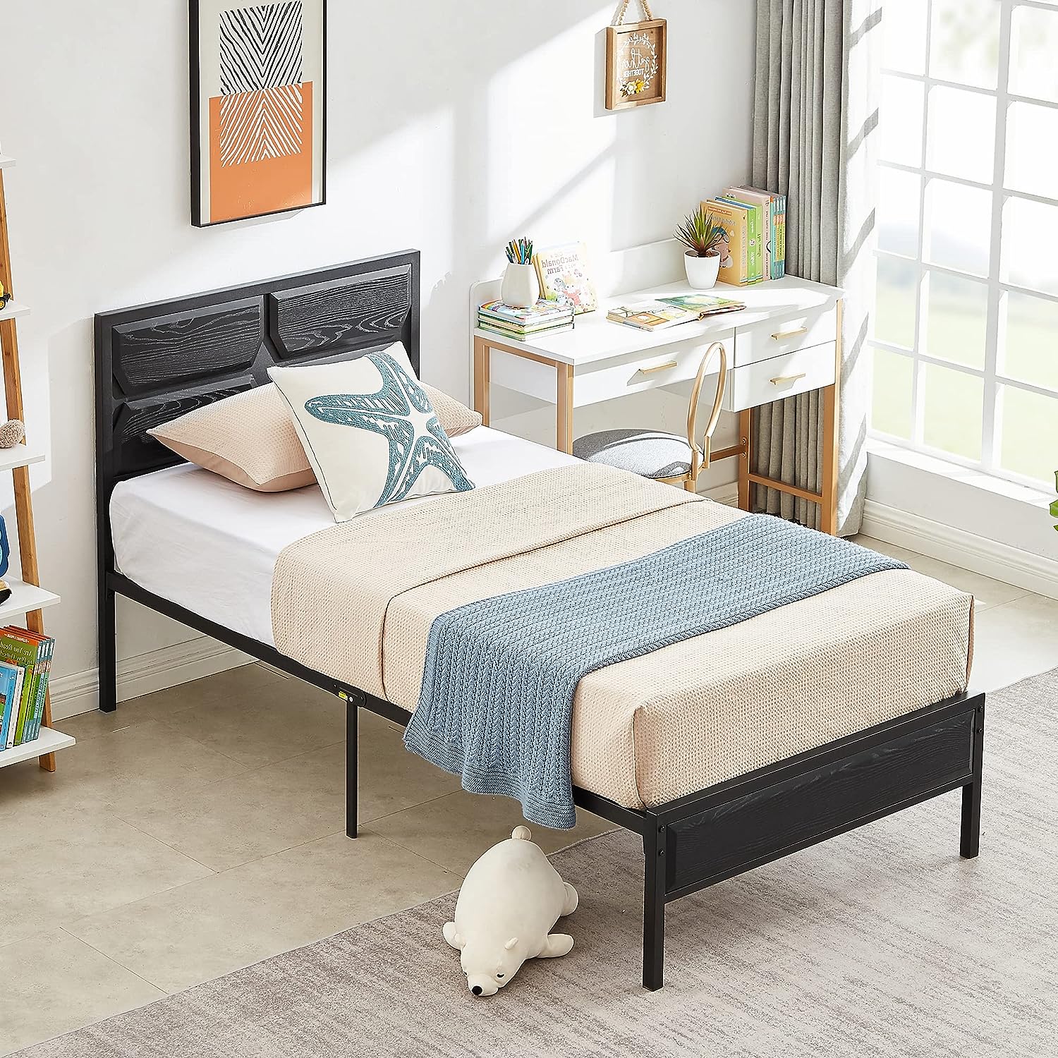 VECELO Metal Bed Frame Platform with Wooden Headboard&Footboard Mattress Foundation - VECELO