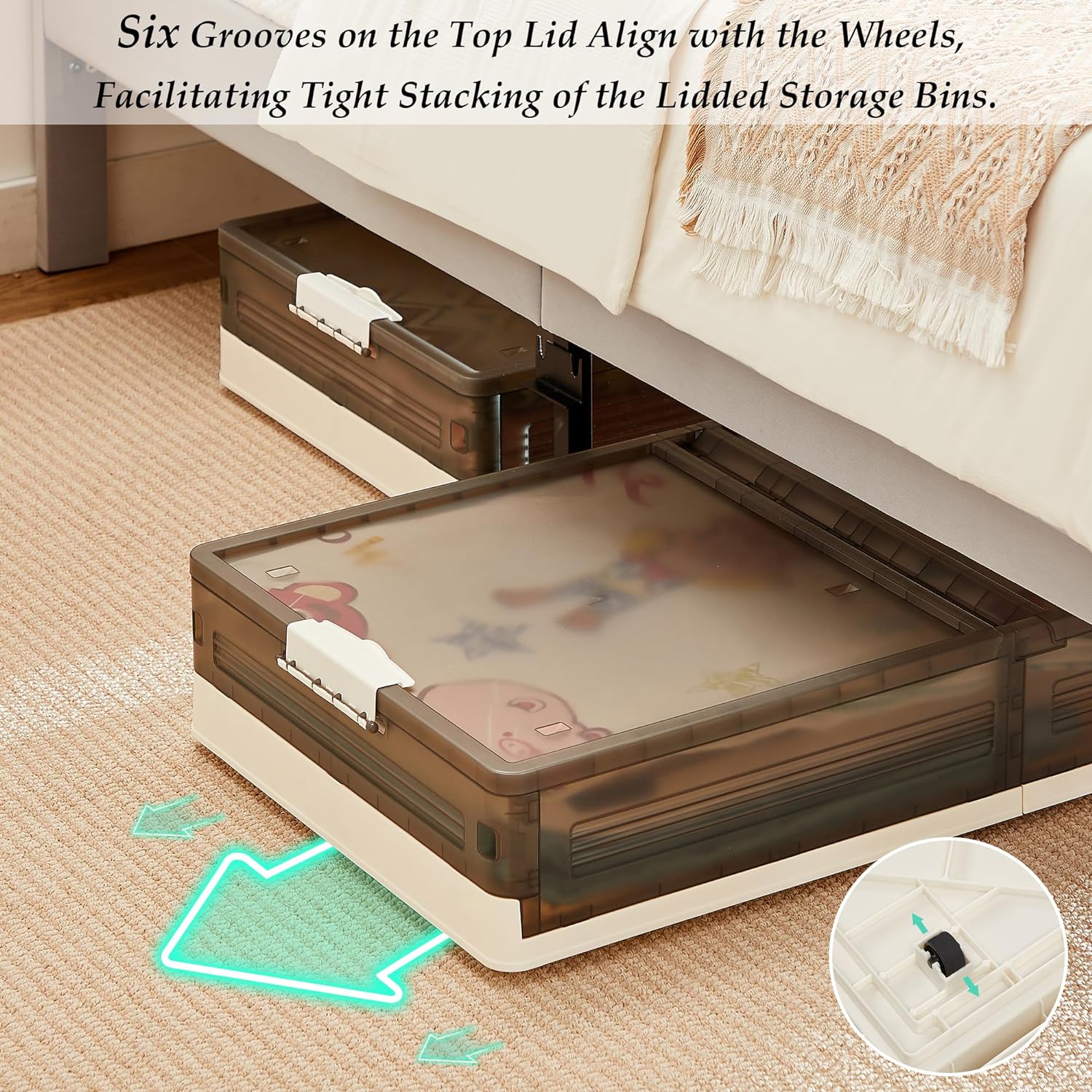 VECELO Under Bed Storage with Wheels,Stackable Under Bed Storage Containers - VECELO