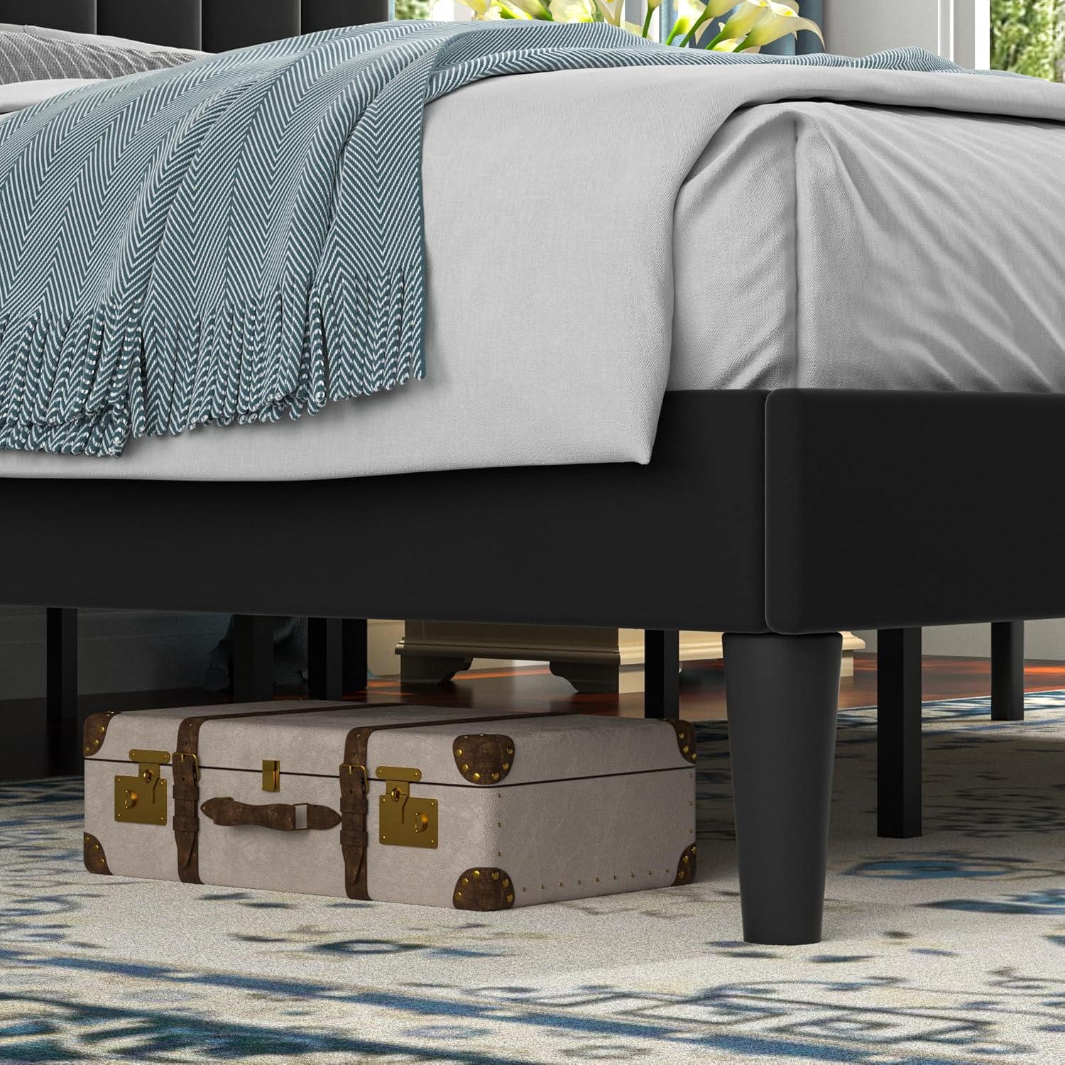 VECELO Upholstered Platform bedframe with Adjustable Headboard - VECELO