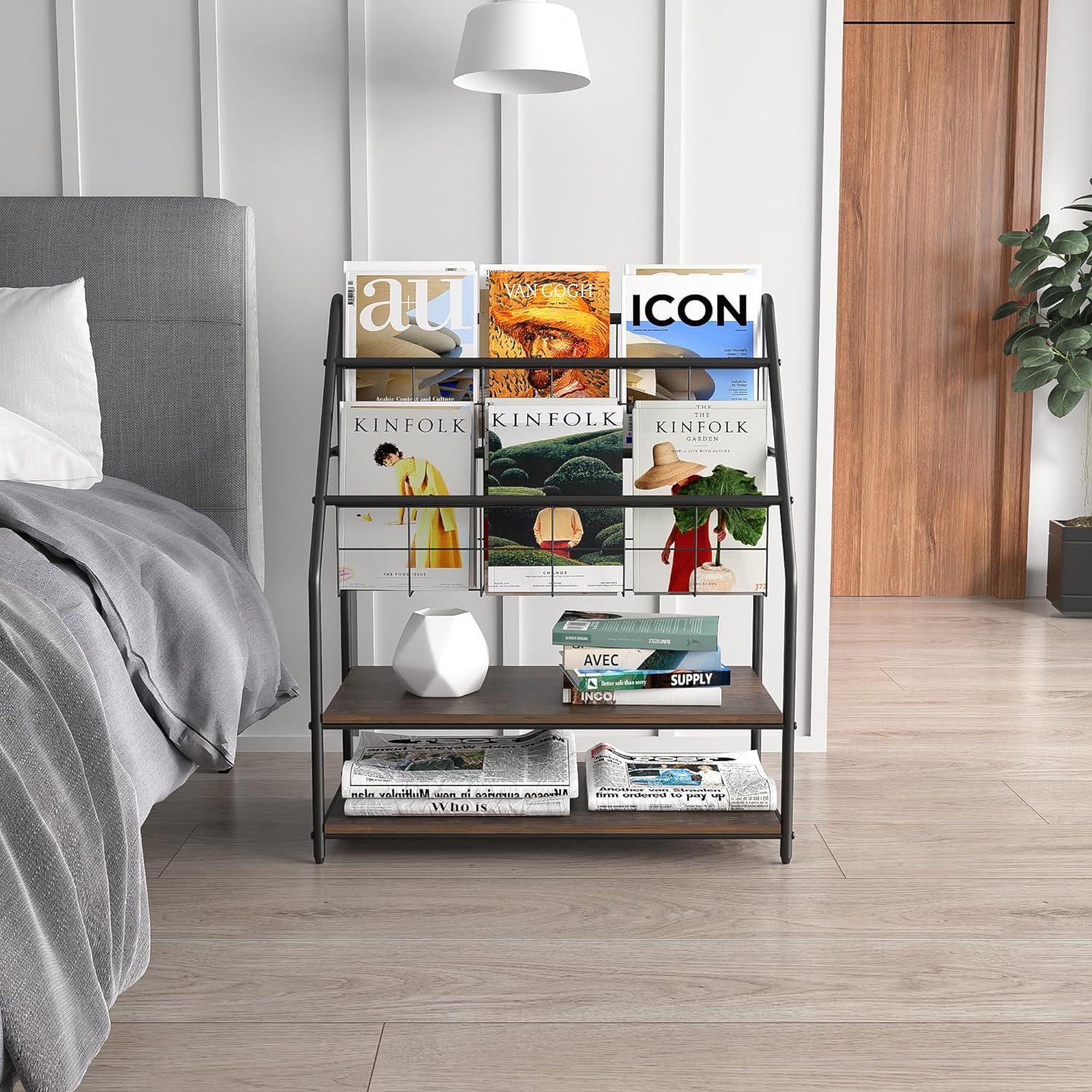 VECELO Newspaper Magazine Holders,2-Tier Metal Racks Brochure Display Stand - VECELO