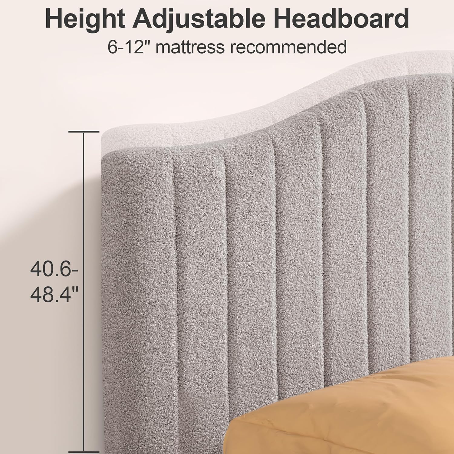 VECELO Upholstered Platform Bed Frame with Sheepskin Fabric Adjustable Headboard/Strong Wood Slats Supports - VECELO