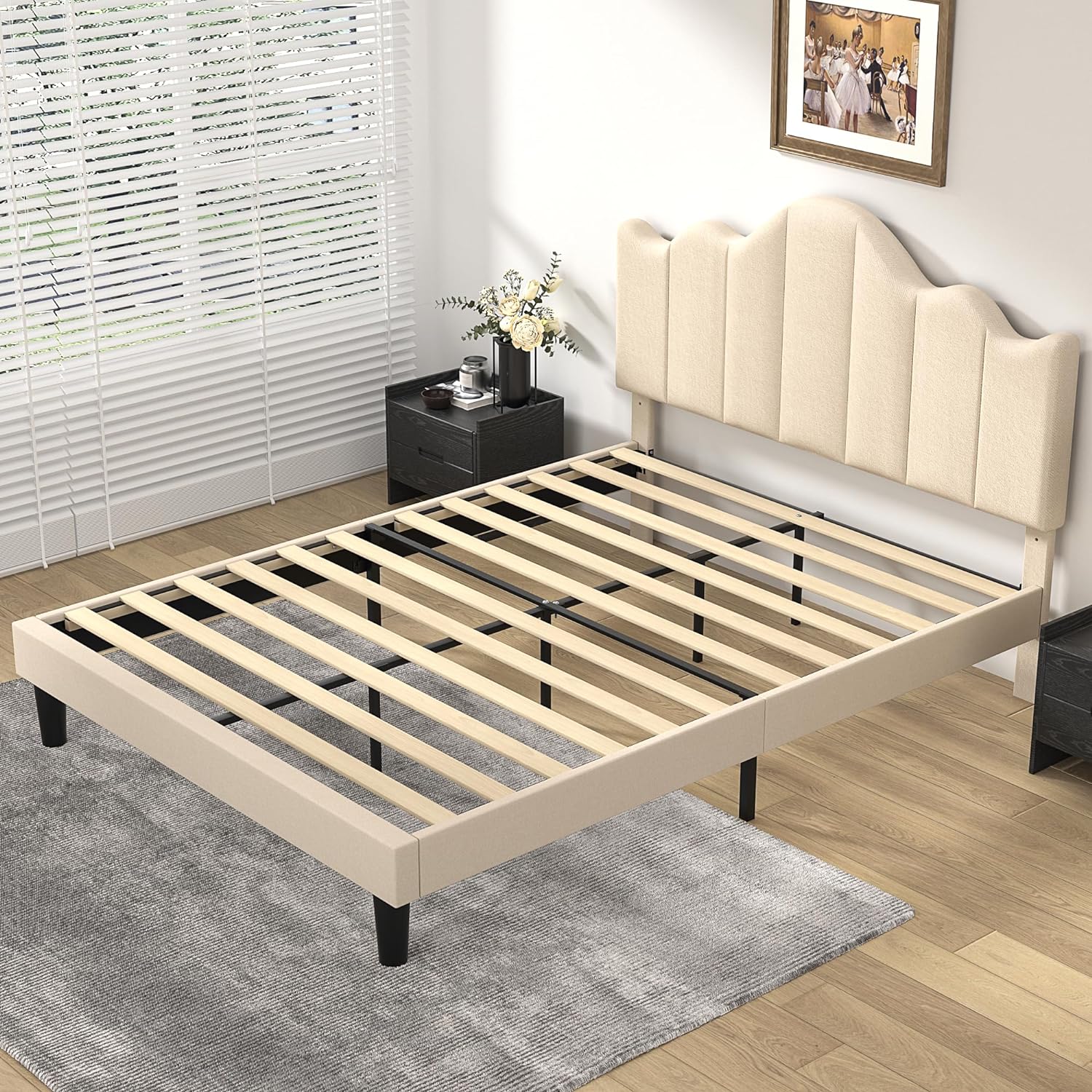 VECELO Upholstered Platform Bed,Mattress Foundation with Headboard - VECELO