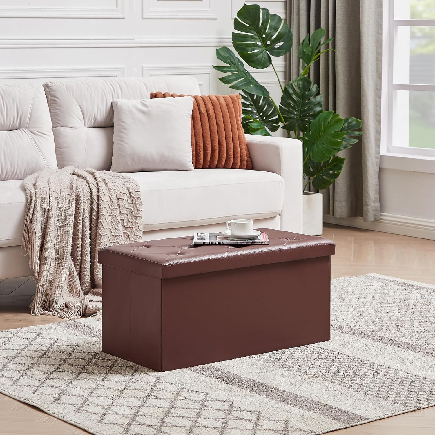 VECELO Storage Ottoman Bench End of Bed 43'' Footstool Footrest Stool Shoestool - VECELO