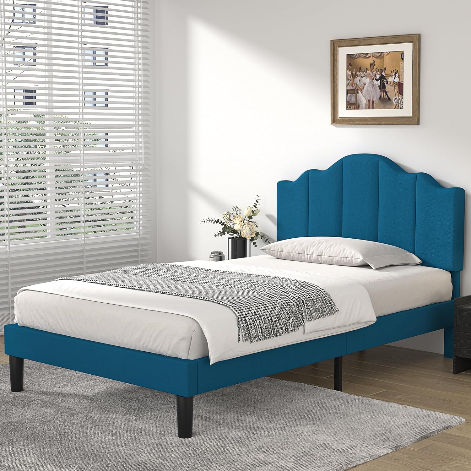 VECELO Upholstered Platform Bed,Mattress Foundation with Headboard - VECELO
