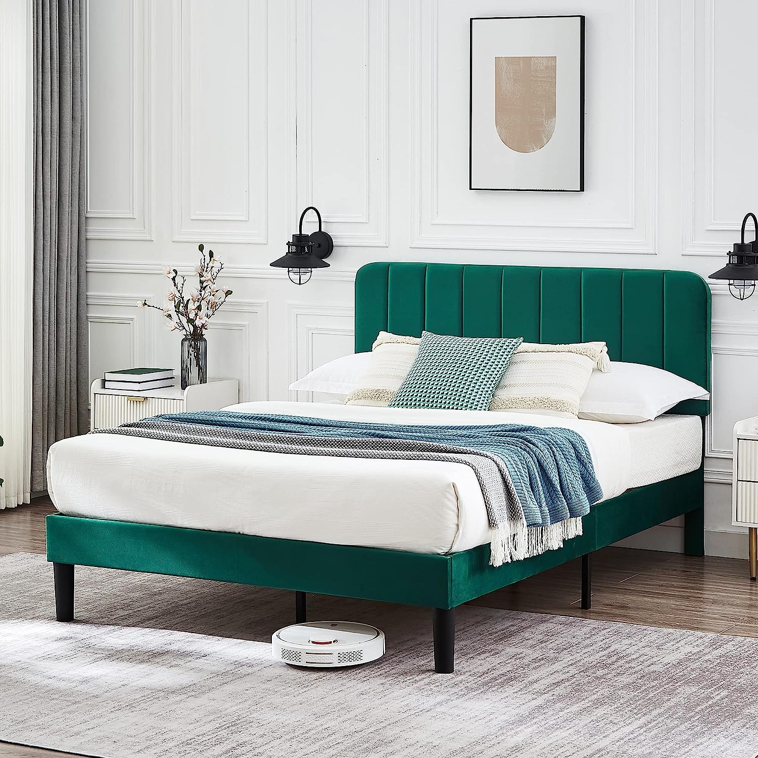 VECELO Upholstered Platform bedframe with Adjustable Headboard - VECELO