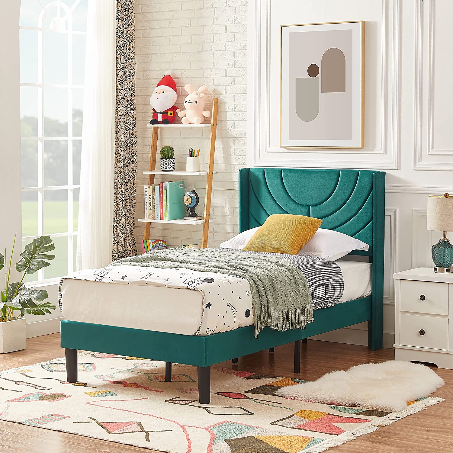 VECELO Upholstered Platform Bed Frame with Adjustable Fabric Headboard - VECELO