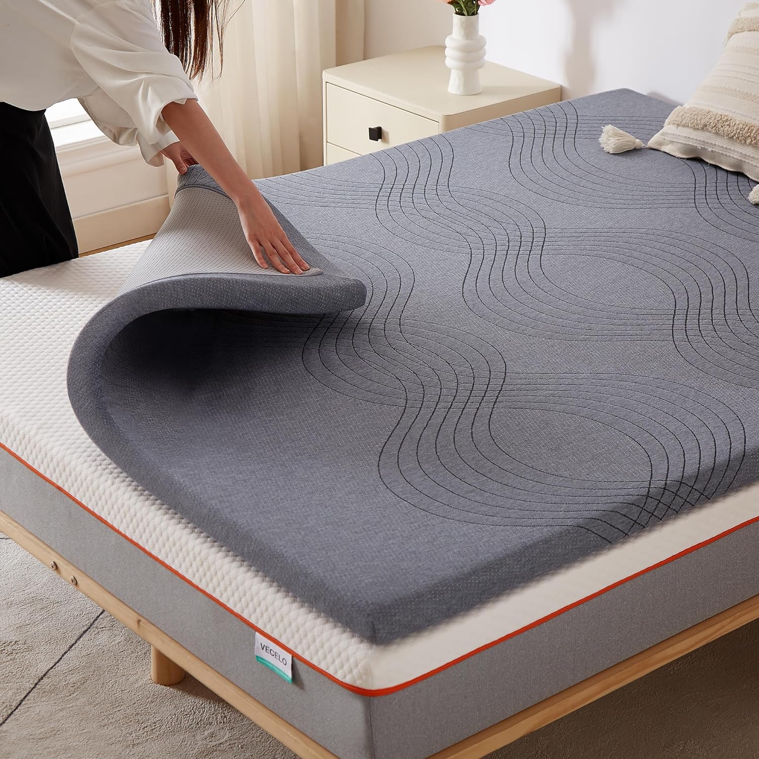 VECELO Gel Infused Memory Foam Mattress Topper Twin/Full/Queen/King Size, 2 Inch and 4 Inch Fresh Cooling Mattress Pad with Washable Cover - VECELO