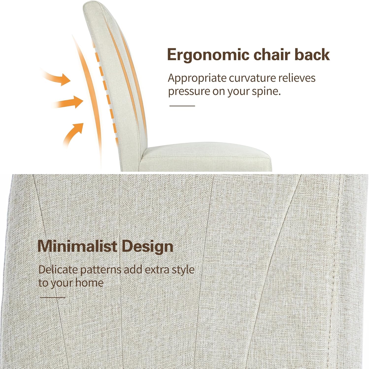 VECELO Set of 2 Upholstered Dining Chairs, Modern Fabric and Solid Wood Legs & High Back - VECELO