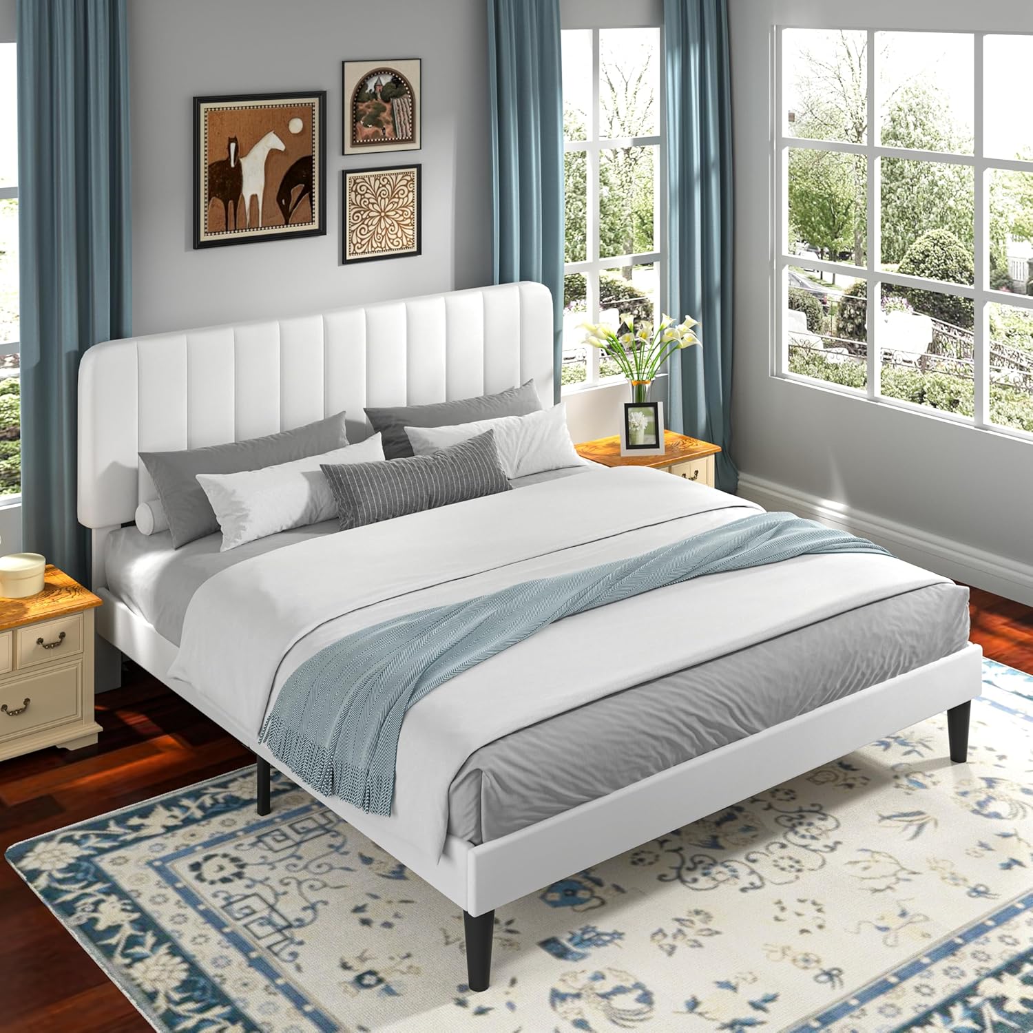 VECELO Upholstered Platform bedframe with Adjustable Headboard - VECELO
