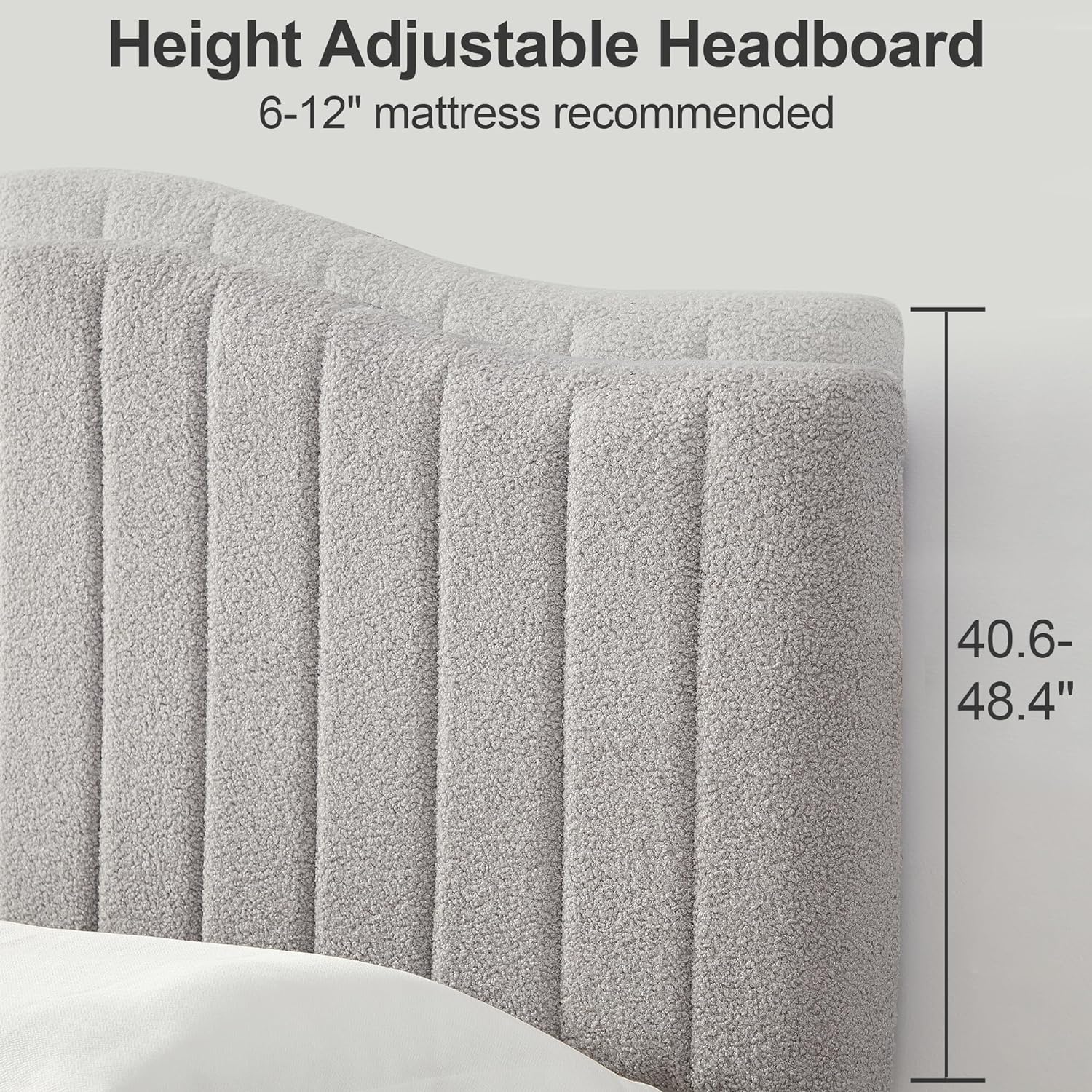 VECELO Upholstered Platform Bed Frame with Sheepskin Fabric Adjustable Headboard/Strong Wood Slats Supports - VECELO