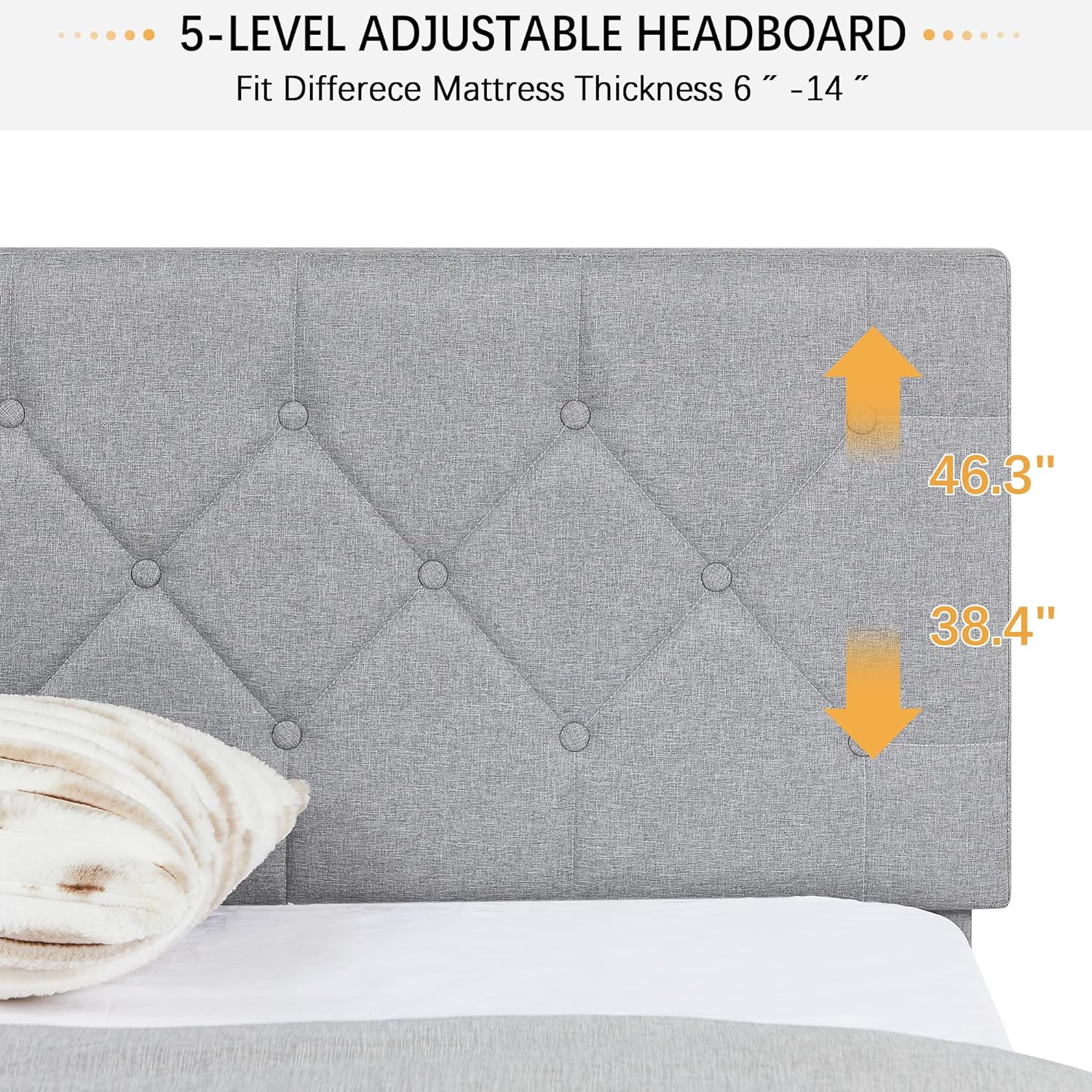 VECELO Bed Frame, Upholstered Platform with Adjustable Diamond Tufted Headboard - VECELO