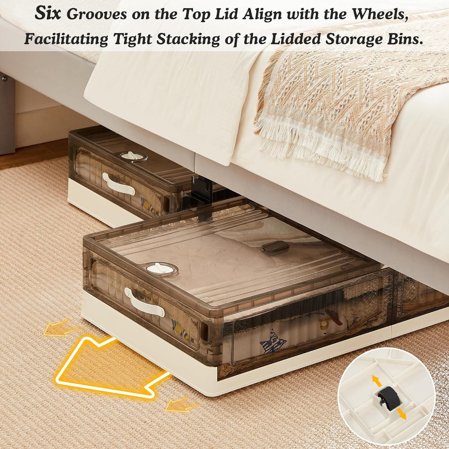 VECELO Under Bed Storage with Wheels,Stackable Under Bed Storage Containers - VECELO