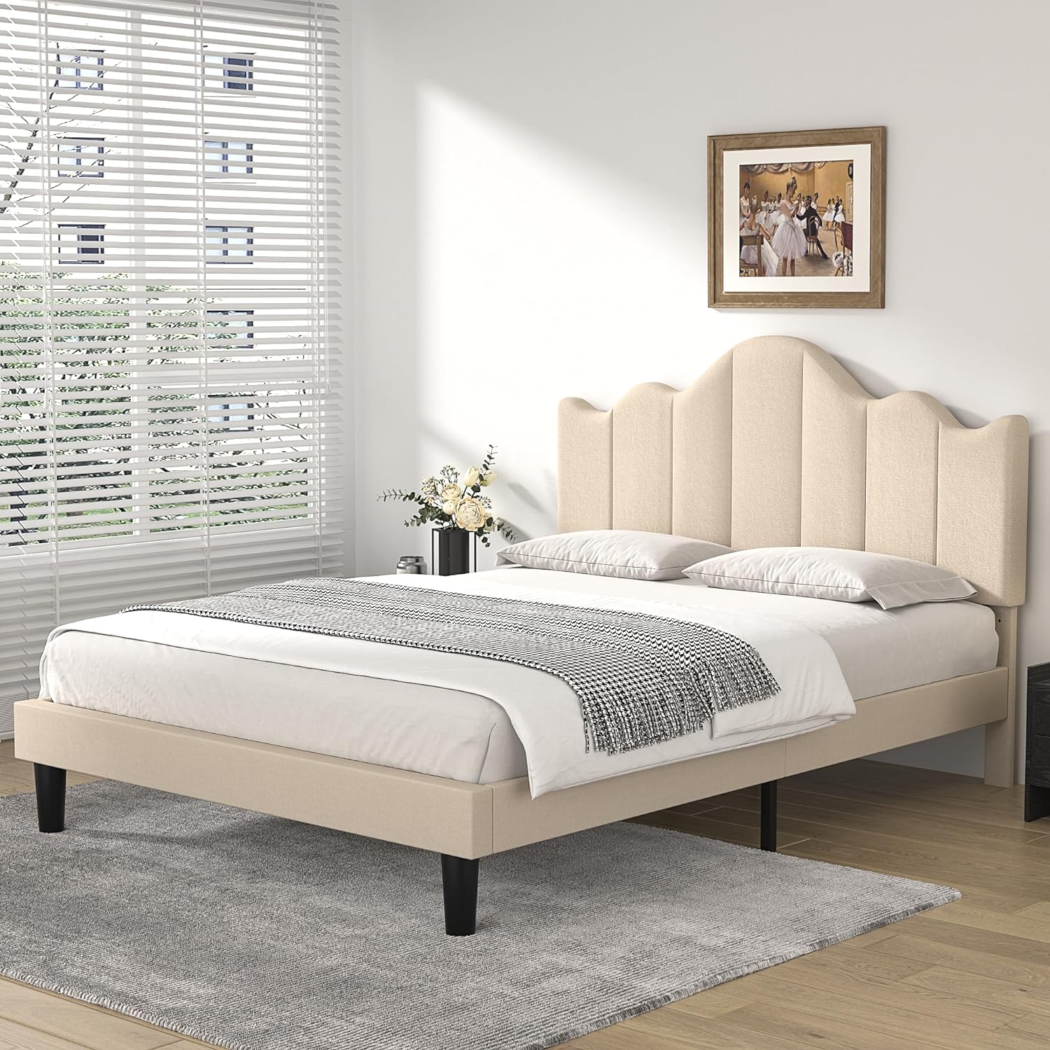 VECELO Upholstered Platform Bed,Mattress Foundation with Headboard - VECELO