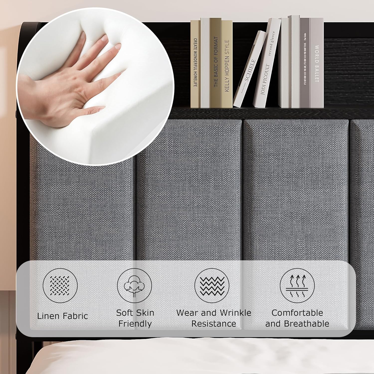 VECELO Twin Bed Frame, Storage Upholstered Headboard with Charging Station - VECELO