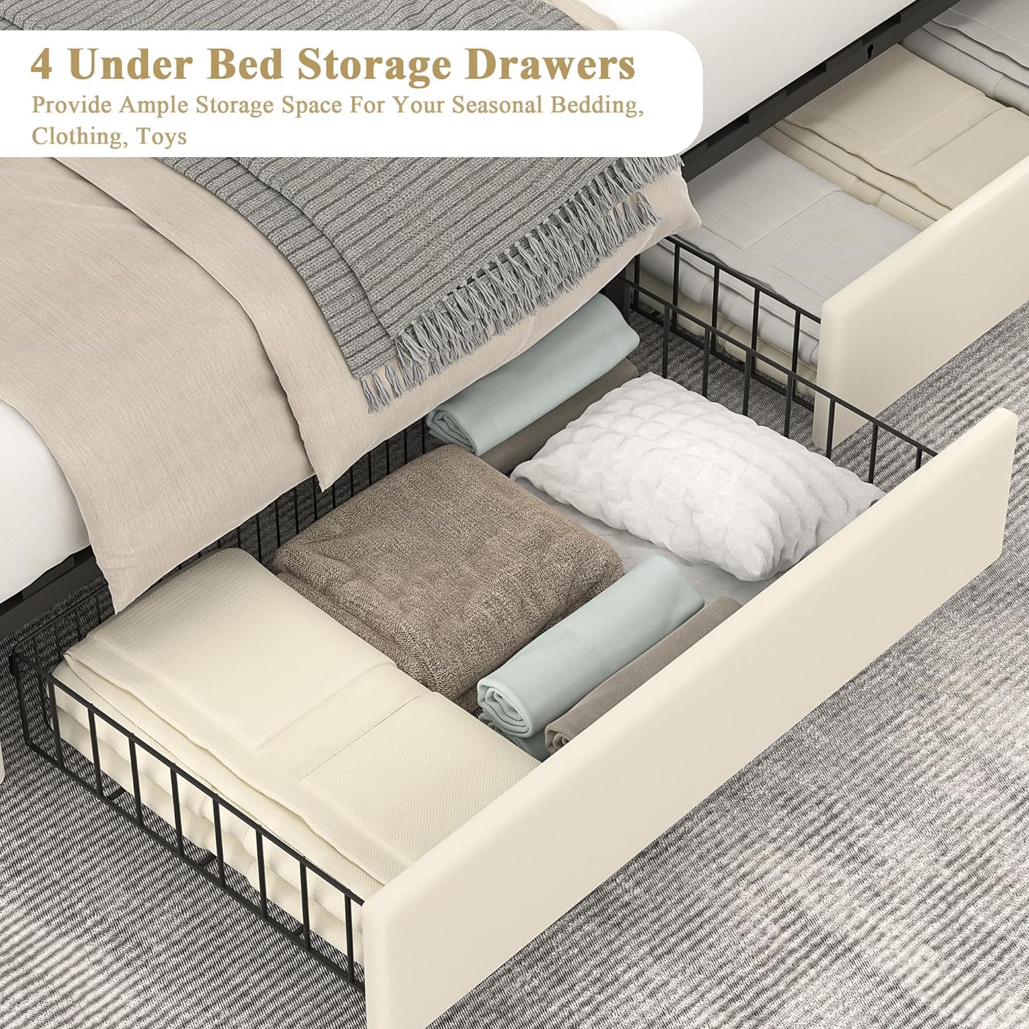VECELO Upholstered Platform Bed Frame Platform with 4 Storage Drawers - VECELO