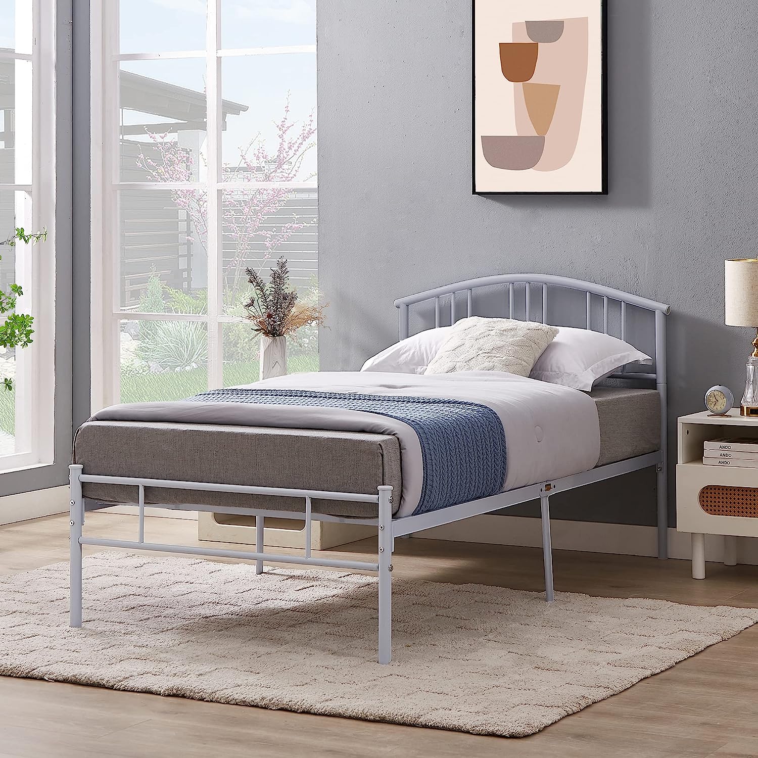 VECELO Modern Metal Bed Frame Mattress Foundation with curve headboard and Footboard - VECELO