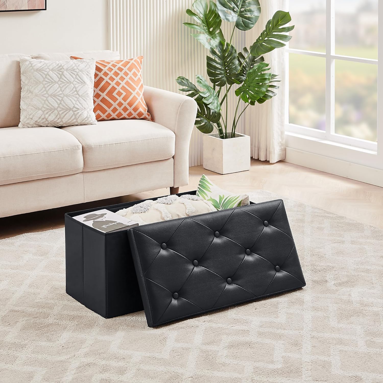 VECELO Storage Ottoman Bench End of Bed 43'' Footstool Footrest Stool Shoestool - VECELO