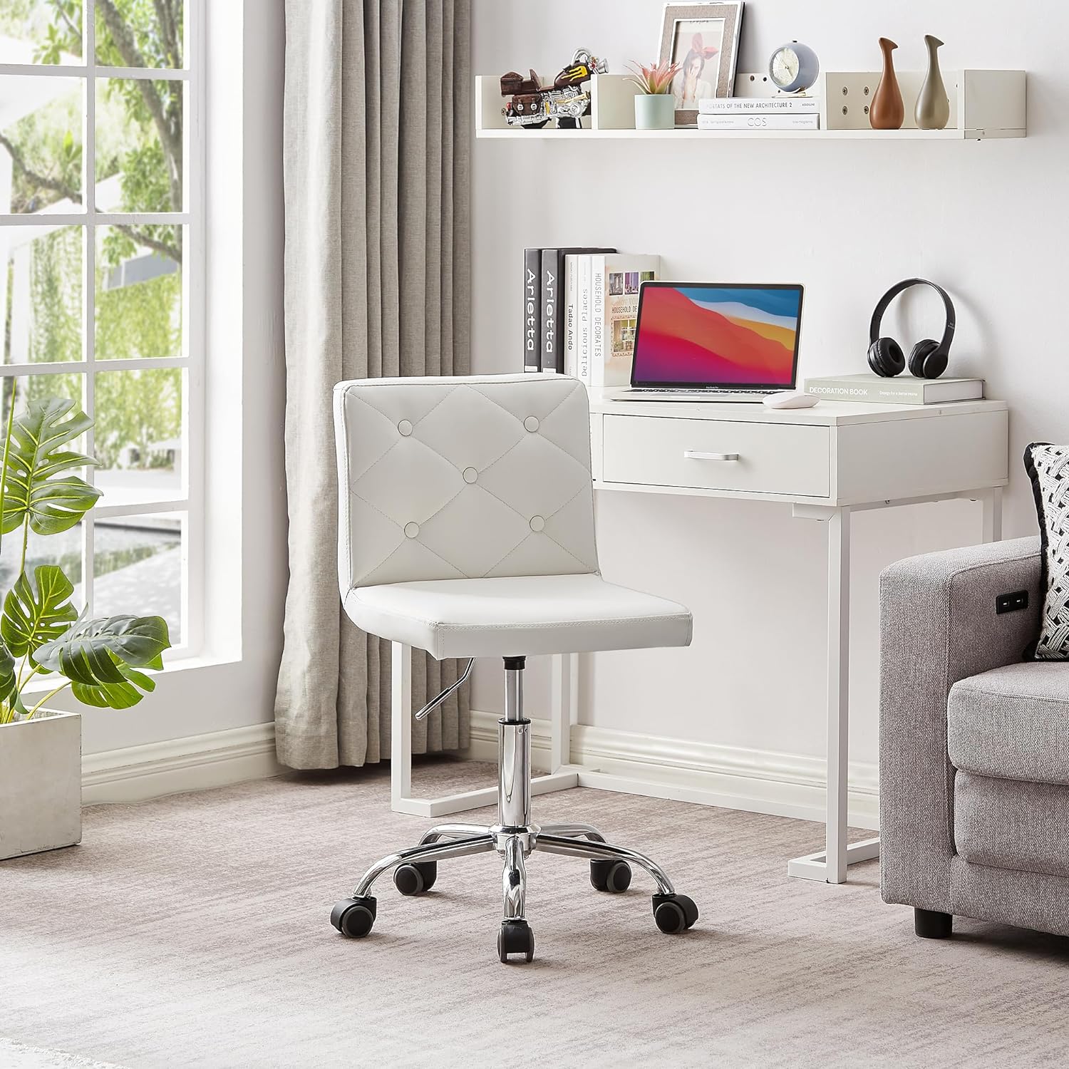 VECELO PU Leather Mid-Back Armless Desk Chair Adjustable Height 360° Rolling Swivel - VECELO