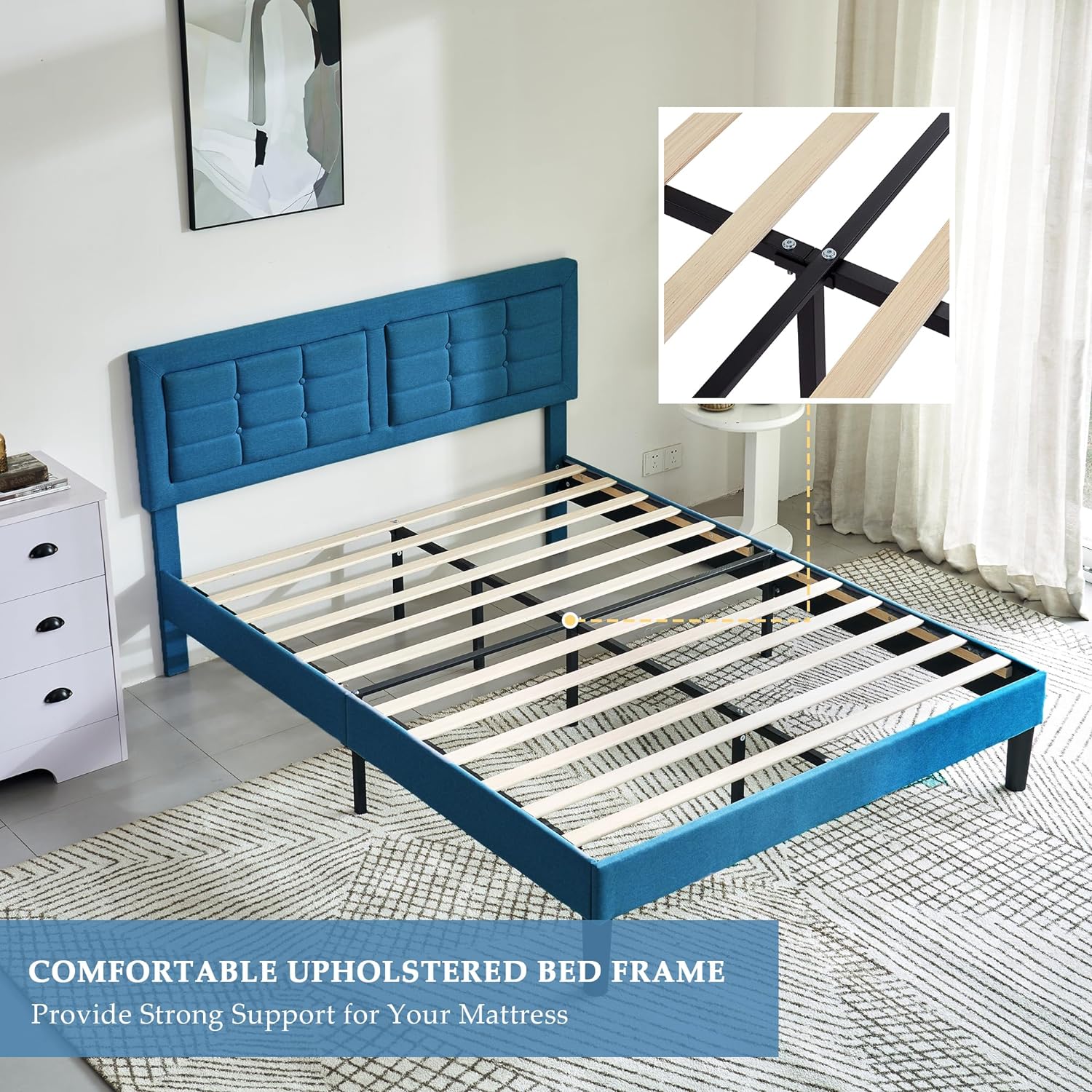 VECELO Upholstered Platform Bed Frame with Height Adjustable Headboard - VECELO