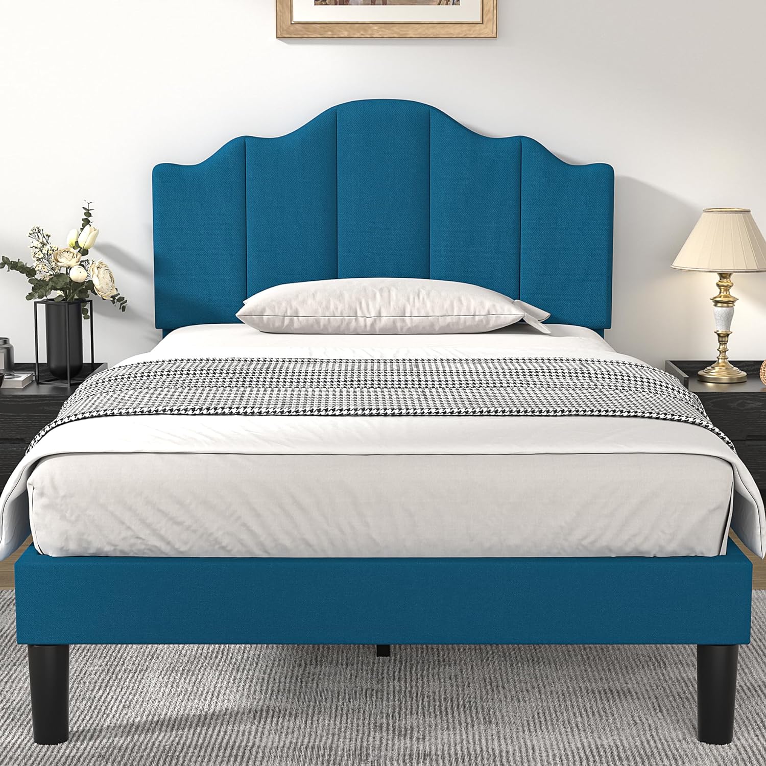 VECELO Upholstered Platform Bed,Mattress Foundation with Headboard - VECELO