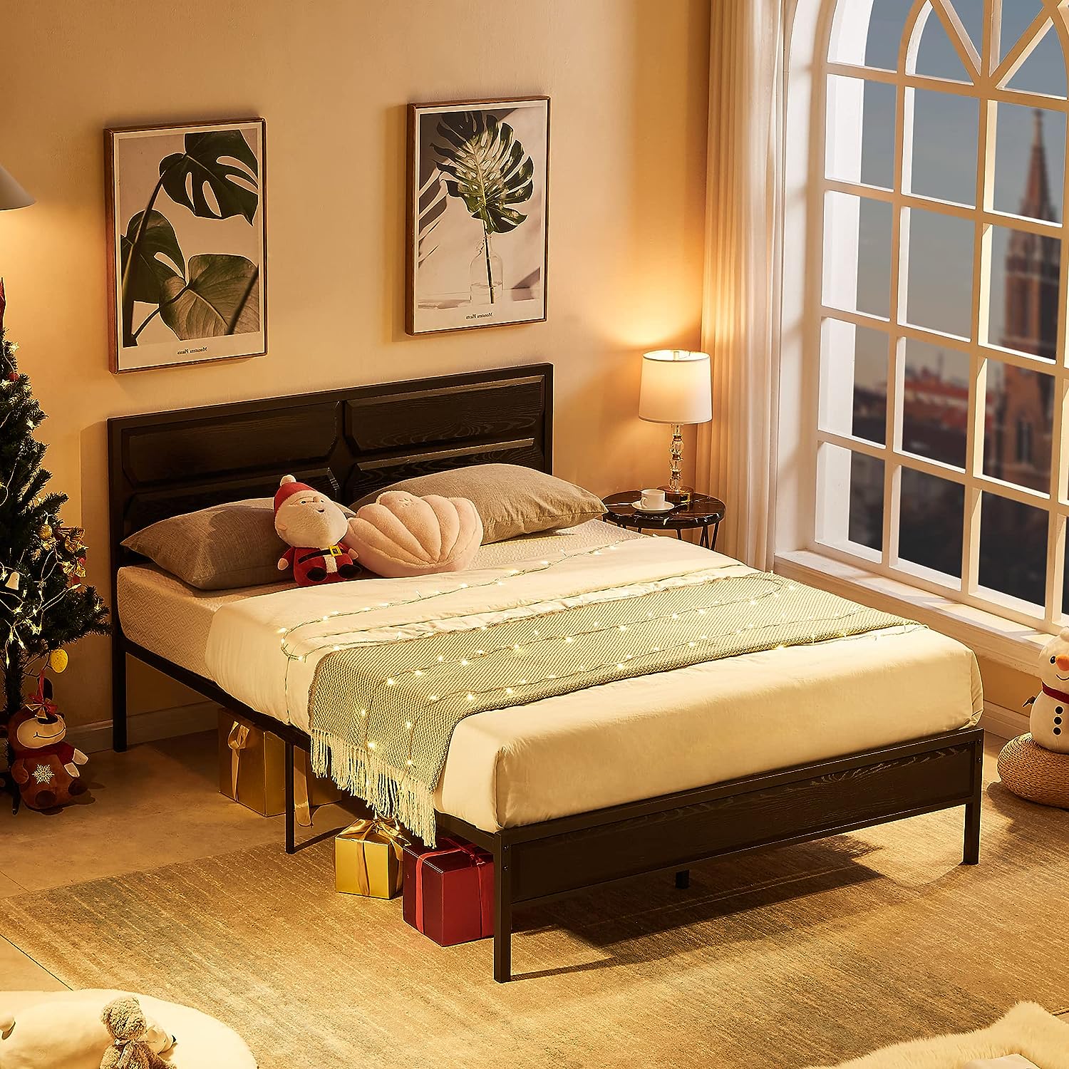 VECELO Metal Bed Frame Platform with Wooden Headboard&Footboard Mattress Foundation - VECELO