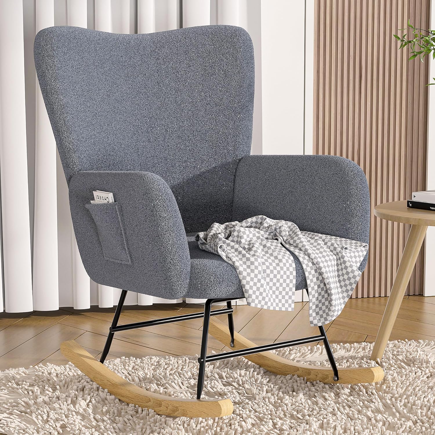 VECELO Rocking Chair, Modern Upholstered Teddy Fabric Nursery Glider - VECELO