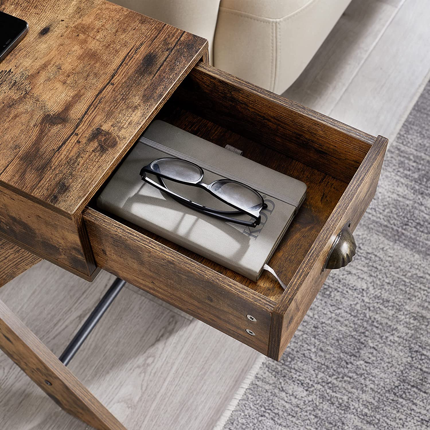 VECELO End Side Table with Charging Station Narrow Nightstand with Drawer& USB Ports - VECELO