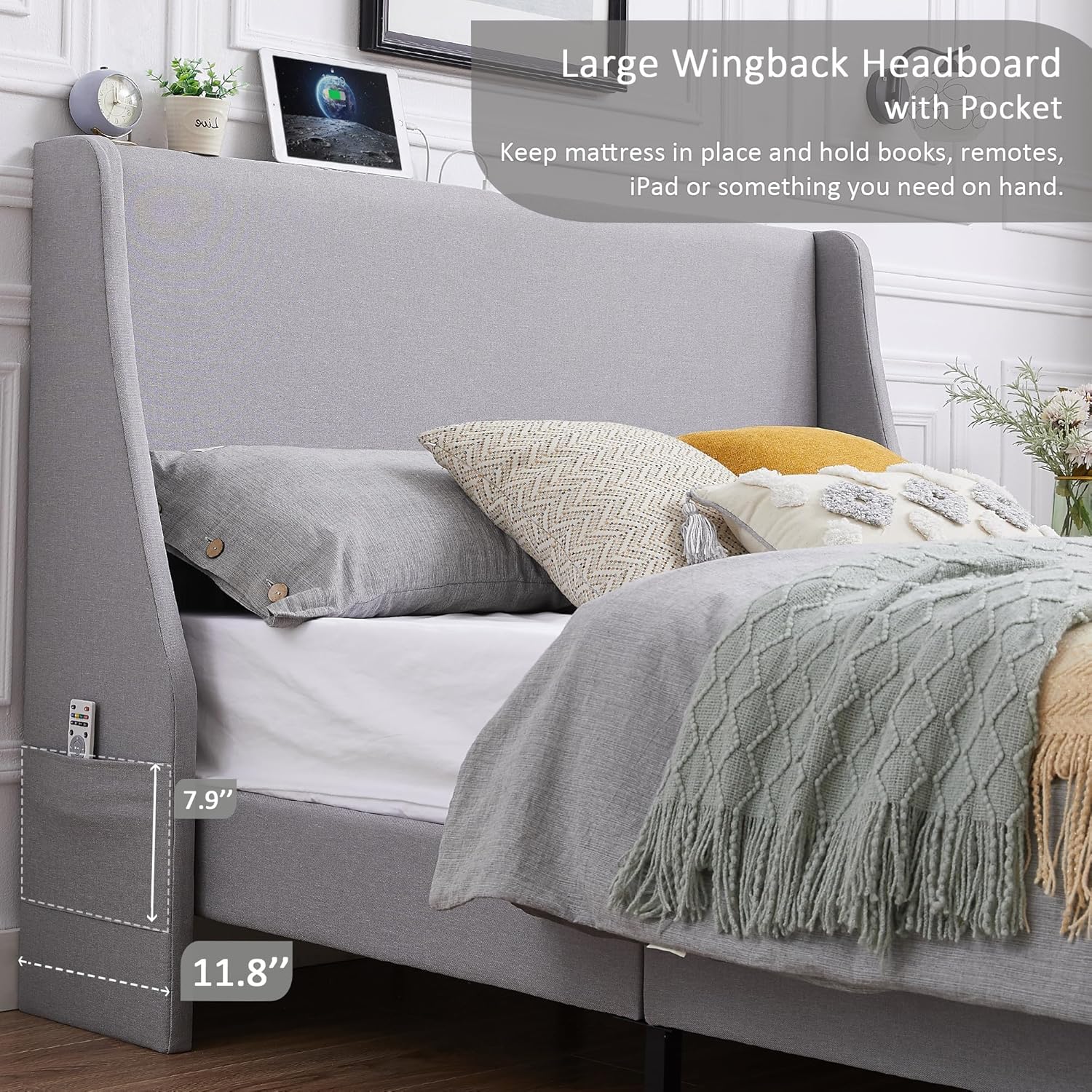 VECELO Bed Frame with Upholstered Wingback Headboard - VECELO