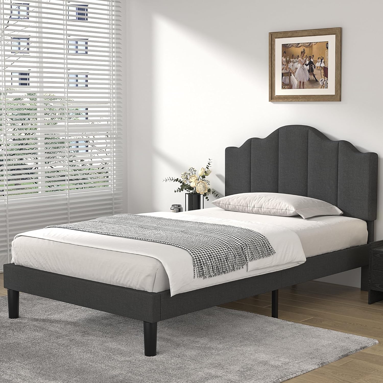 VECELO Upholstered Platform Bed,Mattress Foundation with Headboard - VECELO
