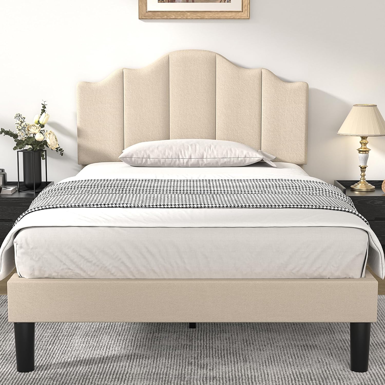 VECELO Upholstered Platform Bed,Mattress Foundation with Headboard - VECELO