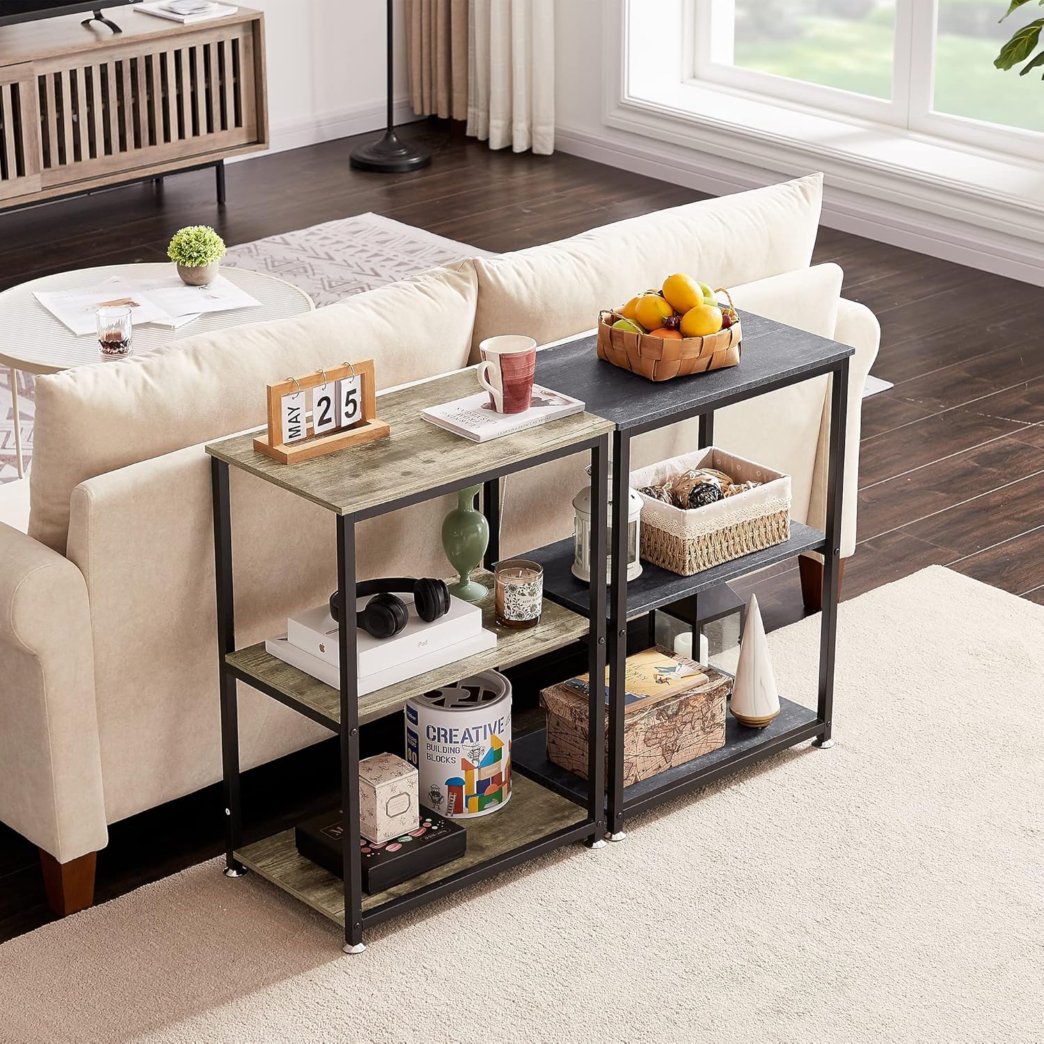 VECELO End Side Table 3-Layer Narrow Night Stand/Entryway/Hallway Console Table for Living Room/Bedroom - VECELO