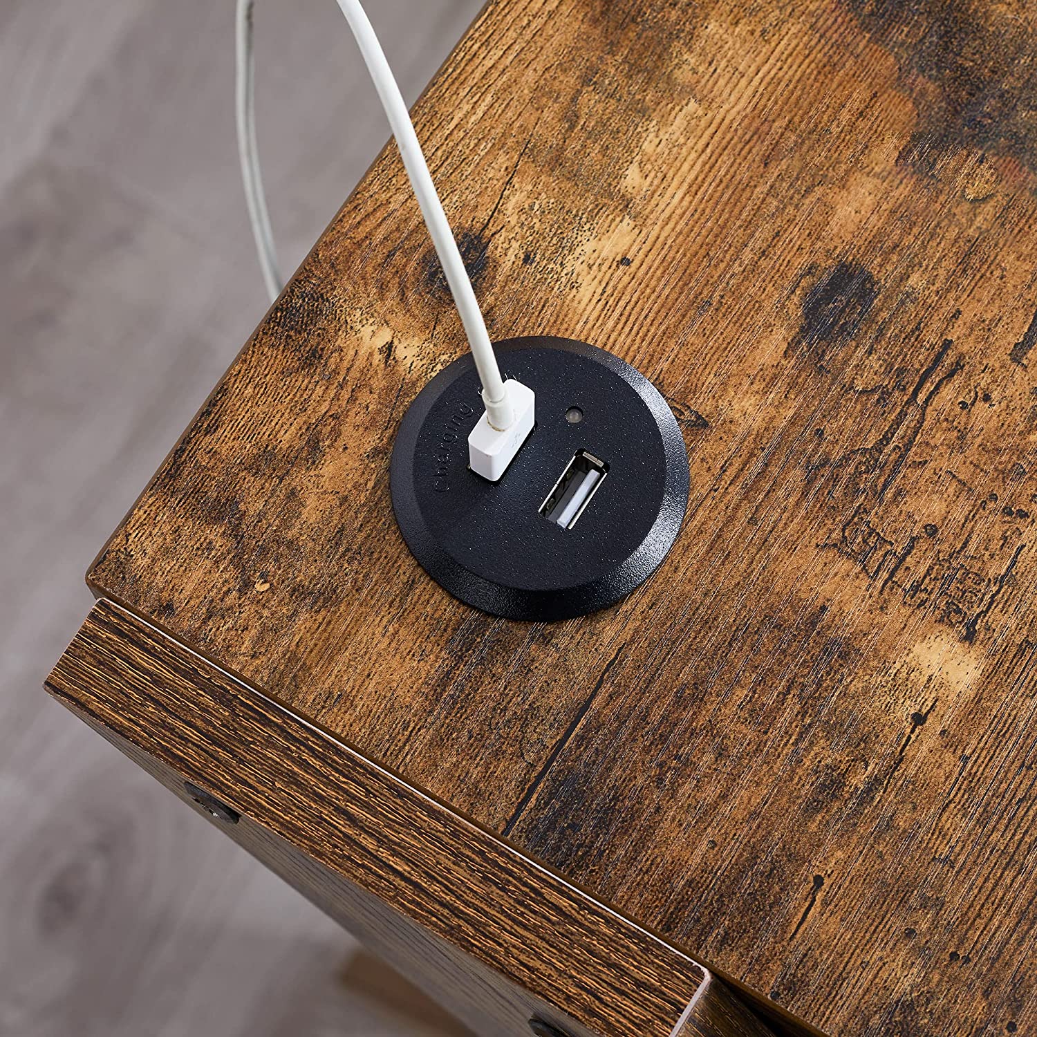 VECELO End Side Table with Charging Station Narrow Nightstand with Drawer& USB Ports - VECELO