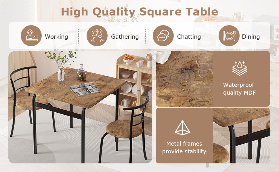 VECELO 3-Piece Dining Table & Chairs Set for 2