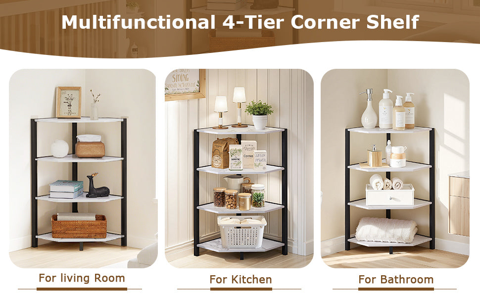 VECELO 31" Tall Corner Shelf/4-Tier Display Shelves with Metal Frame - VECELO