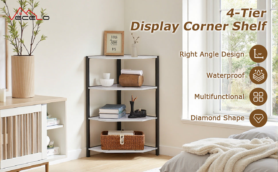 VECELO 31" Tall Corner Shelf/4-Tier Display Shelves with Metal Frame - VECELO