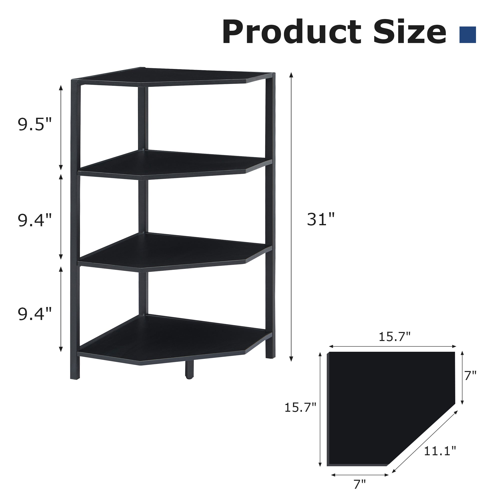 VECELO 31" Tall Corner Shelf/4-Tier Display Shelves with Metal Frame - VECELO