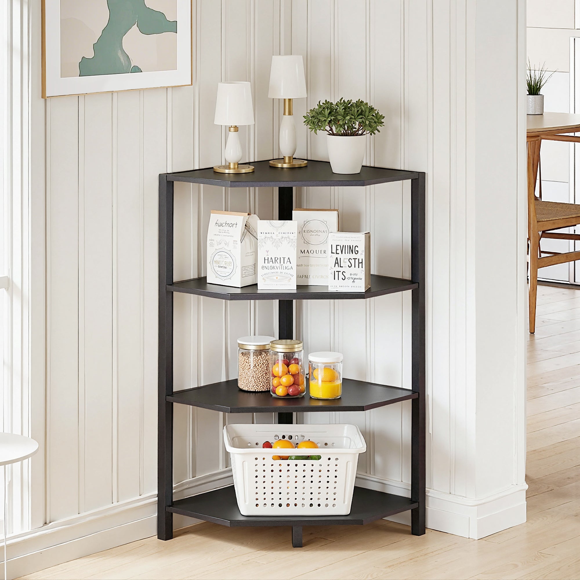 VECELO 31" Tall Corner Shelf/4-Tier Display Shelves with Metal Frame - VECELO