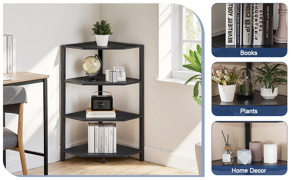 VECELO 31" Tall Corner Shelf/4-Tier Display Shelves with Metal Frame - VECELO